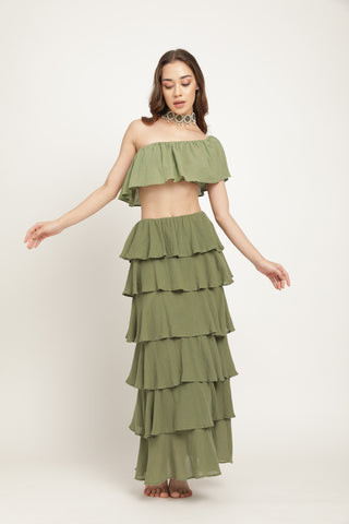 Jupe longue Maria en olive