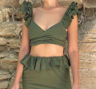 miranda cropped wrap top in olive '21