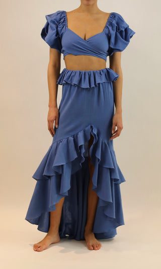 raina ruffled skirt in blue