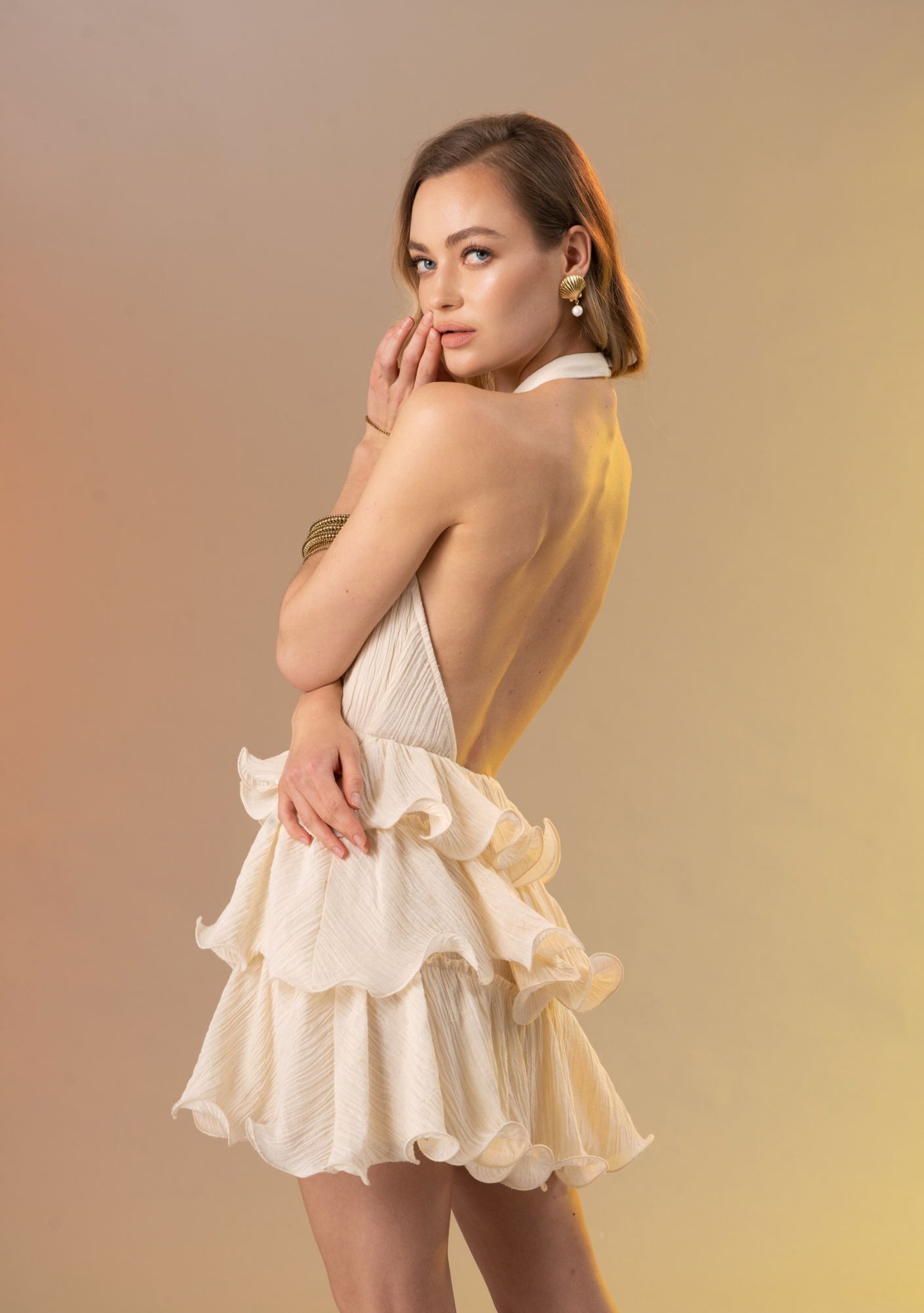 Sofia short ruffle dress in cream