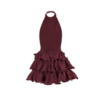 Sofia short ruffle dress in Burgundy