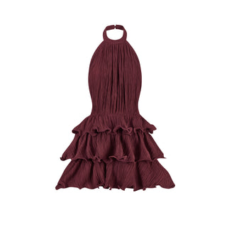 Sofia short ruffle dress in Burgundy