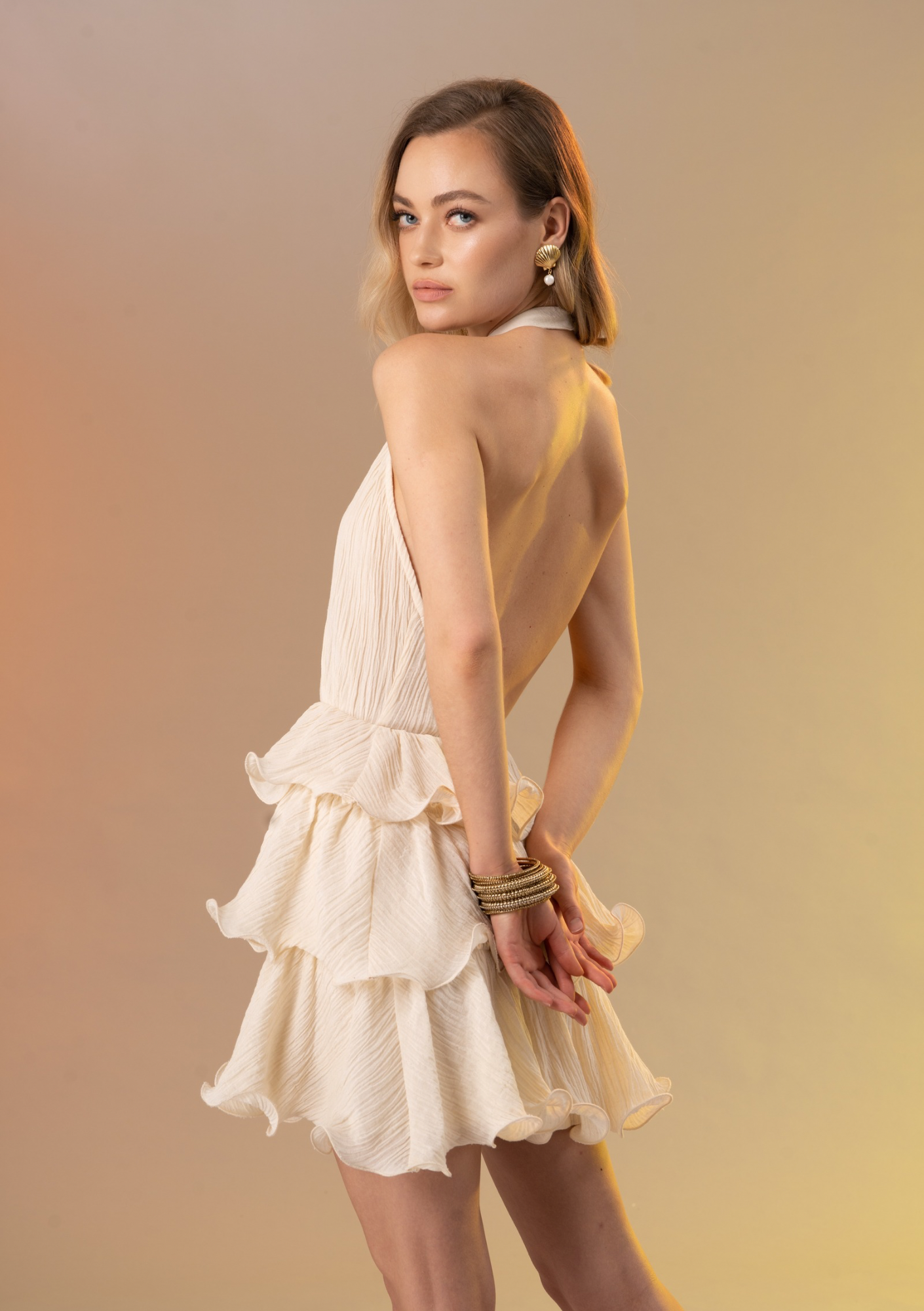 Sofia short ruffle dress in cream