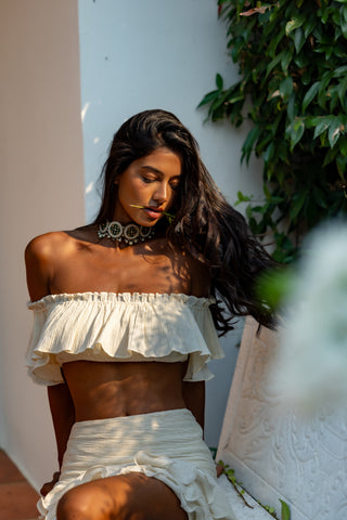 Mireya Ruffle Top in Cream