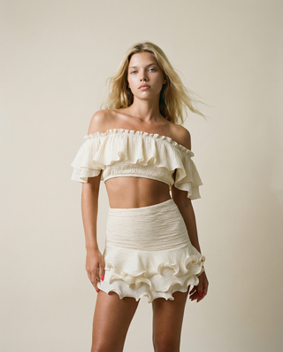 Mireya Ruffle Top in Cream