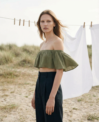 Bianca crinkled top in olive