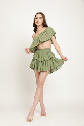 Bianca crinkled skirt in olive