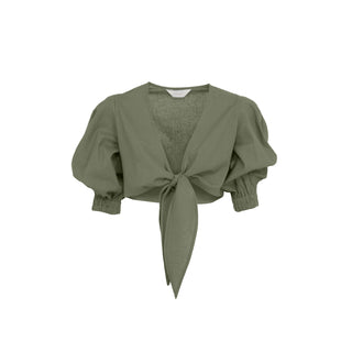 layla wrap top in olive s/m / plain cotton