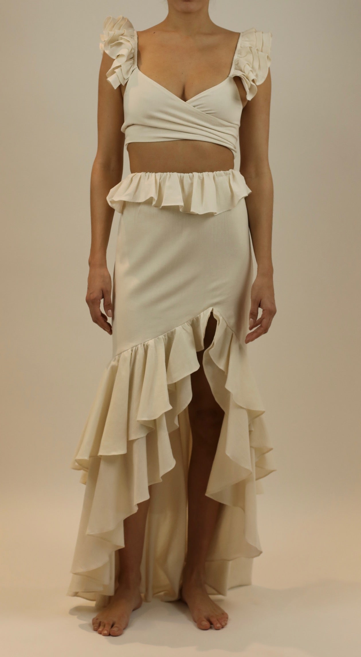 raina ruffed skirt in off white
