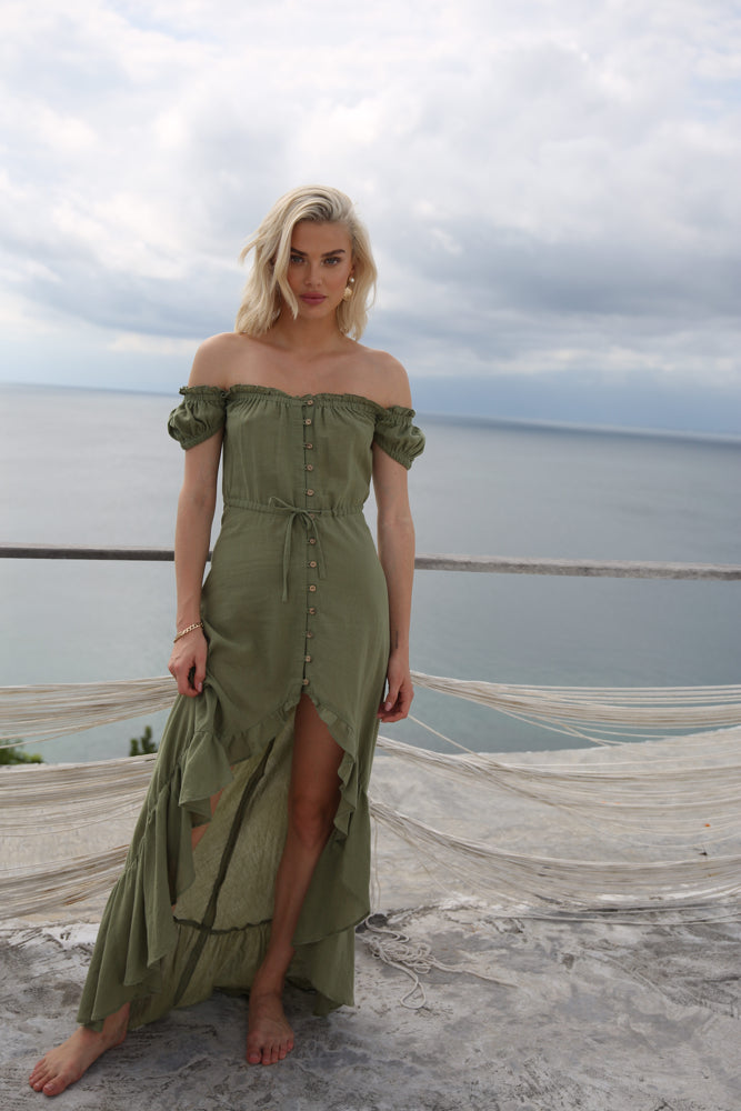 elia dress in olive