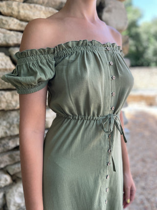 elia dress in olive