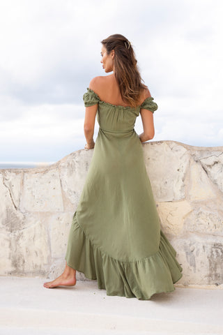 elia dress in olive