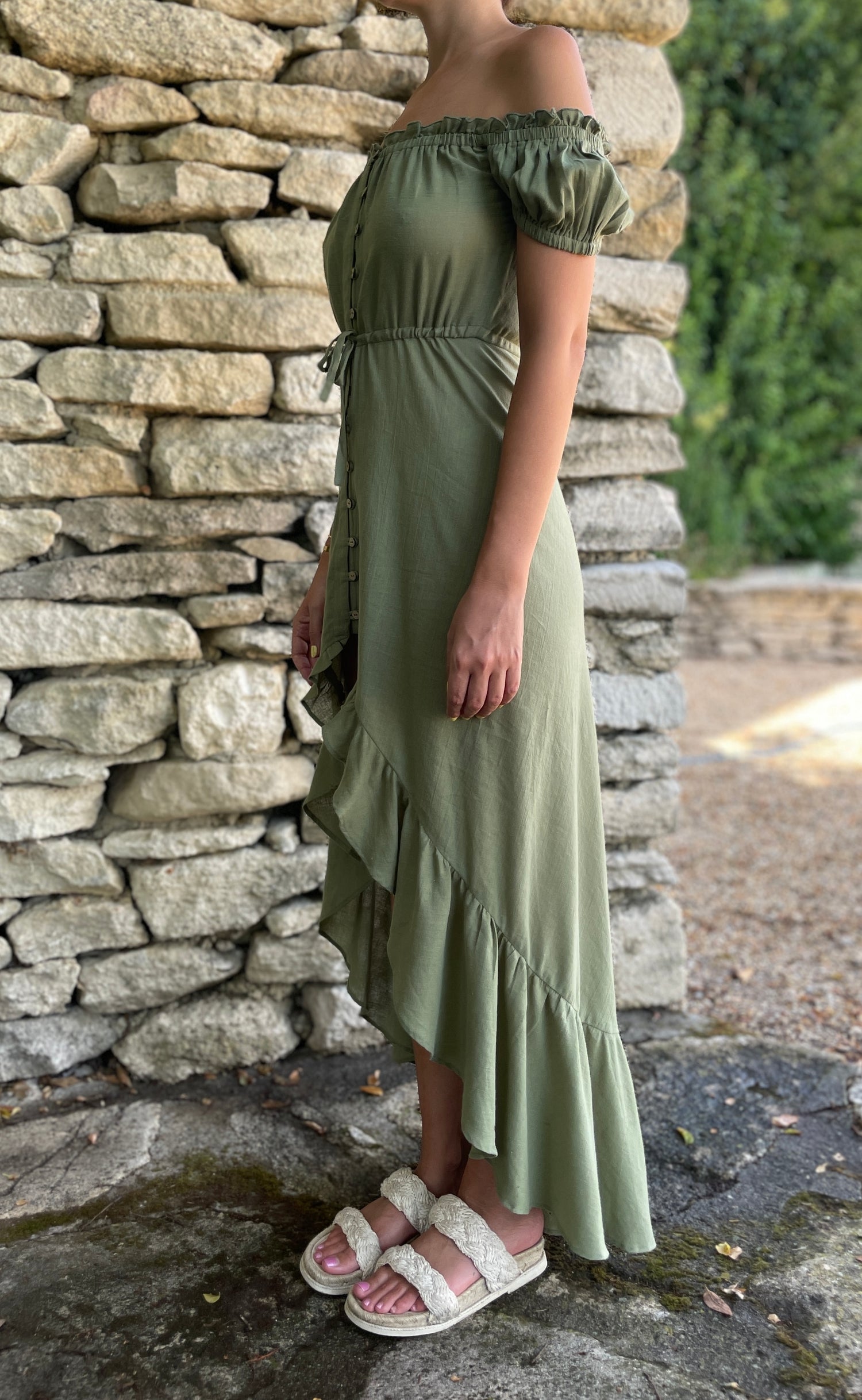 elia dress in olive