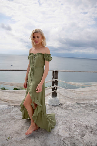 elia dress in olive
